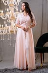 Buy_Tamaraa By Tahani_Pink Silk Taffeta Floral, Sequin Leaf Neck Primrose Embroidered Kurta And Pant Set_at_Aza_Fashions