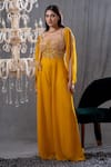 Buy_Tamaraa By Tahani_Yellow Silk Embroidery Sequin Straight Nevina Jumpsuit _at_Aza_Fashions