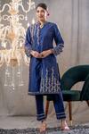 Buy_Tamaraa By Tahani_Blue Silk Aabha Embroidered Kurta And Pant Set_at_Aza_Fashions