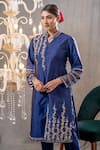 Buy_Tamaraa By Tahani_Blue Silk Aabha Embroidered Kurta And Pant Set_Online_at_Aza_Fashions