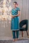 Buy_Tamaraa By Tahani_Green Organza, Satin, Duchess Geometric, Esha Embroidered Kurta And Pant Set_at_Aza_Fashions