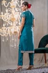 Shop_Tamaraa By Tahani_Green Organza, Satin, Duchess Geometric, Esha Embroidered Kurta And Pant Set_at_Aza_Fashions
