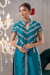 Tamaraa By Tahani_Green Organza, Satin, Duchess Geometric, Esha Embroidered Kurta And Pant Set_Online_at_Aza_Fashions