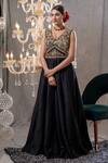Tamaraa By Tahani Black Net, Crepe Floral, Sequin V Neck Kimaya Embroidered Anarkali With Dupatta Online at Aza Fashions Tamaraa By Tahani_Black Net, Crepe Floral, Sequin V Neck Kimaya Embroidered Anarkali With Dupatta_Online_at_Aza_Fashions