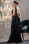 Shop_Tamaraa By Tahani_Black Georgette Mahika Pre-draped Saree With Blouse_at_Aza_Fashions