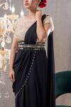 Shop_Tamaraa By Tahani_Black Georgette Mahika Pre-draped Saree With Blouse_Online_at_Aza_Fashions