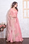 Shop Vasavi Shah Pink Cotton, Organza, Bamberg Silk Plain Round Anarkali With Embroidered Dupatta at Aza Fashions Shop_Vasavi Shah_Pink Cotton, Organza, Bamberg Silk Plain Round Anarkali With Embroidered Dupatta _at_Aza_Fashions