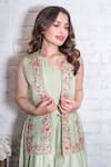 Shop Vasavi Shah Green Cotton, Organza, Silk Slub Floral, Jacket With One Shoulder Jumpsuit Online at Aza Fashions Shop_Vasavi Shah_Green Cotton, Organza, Silk Slub Floral, Jacket With One Shoulder Jumpsuit _Online_at_Aza_Fashions