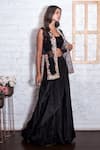 Buy_Vasavi Shah_Black Silk Slub Embroidery Glass Pipe Jacket Open And Flap Pant Set  _at_Aza_Fashions