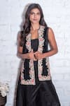 Shop_Vasavi Shah_Black Silk Slub Embroidery Glass Pipe Jacket Open And Flap Pant Set  _Online_at_Aza_Fashions