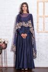 Buy Vasavi Shah Blue Cotton, Organza, Muslin Silk Dori, Floral, Anarkali With Embroidered Cape at Aza Fashions Buy_Vasavi Shah_Blue Cotton, Organza, Muslin Silk Dori, Floral, Anarkali With Embroidered Cape _at_Aza_Fashions