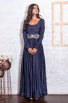 Shop Vasavi Shah Blue Cotton, Organza, Muslin Silk Dori, Floral, Anarkali With Embroidered Cape at Aza Fashions Shop_Vasavi Shah_Blue Cotton, Organza, Muslin Silk Dori, Floral, Anarkali With Embroidered Cape _at_Aza_Fashions