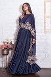 Vasavi Shah Blue Cotton, Organza, Muslin Silk Dori, Floral, Anarkali With Embroidered Cape Online at Aza Fashions Vasavi Shah_Blue Cotton, Organza, Muslin Silk Dori, Floral, Anarkali With Embroidered Cape _Online_at_Aza_Fashions