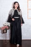 Buy Vasavi Shah Black Satin Embroidery Floral Cowl Neck Jacket With Jumpsuit at Aza Fashions Buy_Vasavi Shah_Black Satin Embroidery Floral Cowl Neck Jacket With Jumpsuit _at_Aza_Fashions