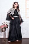 Shop Vasavi Shah Black Satin Embroidery Floral Cowl Neck Jacket With Jumpsuit at Aza Fashions Shop_Vasavi Shah_Black Satin Embroidery Floral Cowl Neck Jacket With Jumpsuit _at_Aza_Fashions