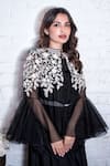 Vasavi Shah Black Satin Embroidery Floral Cowl Neck Jacket With Jumpsuit at Aza Fashions Vasavi Shah_Black Satin Embroidery Floral Cowl Neck Jacket With Jumpsuit _at_Aza_Fashions