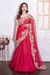 Buy_Vasavi Shah_Pink Bamberg Silk Embroidery Sequin V Neck Lehenga Saree With Blouse  _at_Aza_Fashions