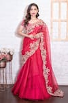 Shop_Vasavi Shah_Pink Bamberg Silk Embroidery Sequin V Neck Lehenga Saree With Blouse  _at_Aza_Fashions