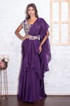 Buy_Vasavi Shah_Purple Bamberg Silk Embroidery Ruffle Pre-draped Saree With Blouse  _at_Aza_Fashions