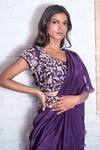 Vasavi Shah_Purple Bamberg Silk Embroidery Ruffle Pre-draped Saree With Blouse  _Online_at_Aza_Fashions