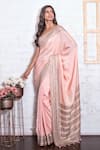 Buy_Vasavi Shah_Pink Cotton, Russian Silk Dori, Sequin Sweetheart Embroidered Saree With Blouse _at_Aza_Fashions
