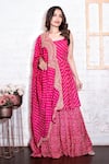 Buy_Vasavi Shah_Pink Bamberg Silk Printed Bandhej Round Anarkali Gharara Set  _at_Aza_Fashions