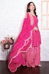 Shop_Vasavi Shah_Pink Bamberg Silk Printed Bandhej Round Anarkali Gharara Set  _at_Aza_Fashions