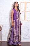 Shop Vasavi Shah Purple Cotton, Bamberg Silk Bandhej Round Printed Jacket And Palazzo Set at Aza Fashions Shop_Vasavi Shah_Purple Cotton, Bamberg Silk Bandhej Round Printed Jacket And Palazzo Set _at_Aza_Fashions