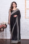 Shop_Vasavi Shah_Black Bamberg Silk Embroidery Zig Zag Round Saree With Blouse  _at_Aza_Fashions