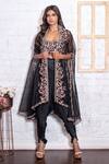 Buy Vasavi Shah Black Cotton, Organza, Lycra Satin, Slub Silk Embroidered Cape And Dhoti Pant Set at Aza Fashions Buy_Vasavi Shah_Black Cotton, Organza, Lycra Satin, Slub Silk Embroidered Cape And Dhoti Pant Set _at_Aza_Fashions