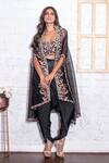 Shop Vasavi Shah Black Cotton, Organza, Lycra Satin, Slub Silk Embroidered Cape And Dhoti Pant Set at Aza Fashions Shop_Vasavi Shah_Black Cotton, Organza, Lycra Satin, Slub Silk Embroidered Cape And Dhoti Pant Set _at_Aza_Fashions