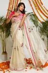 Ruar India_Gold Zaynab Tissue Embroidered Saree Set_Online_at_Aza_Fashions