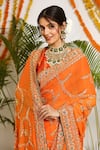 Shop_Ruar India_Orange Pure Chiffon Embroidered Floral Mehrab Saree With Blouse _Online_at_Aza_Fashions