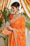 Ruar India_Orange Mehrab Chiffon Saree With Blouse_at_Aza_Fashions