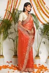 Ruar India_Orange Zareen Tissue Saree With Blouse_Online_at_Aza_Fashions