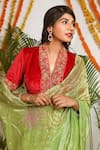 Shop_Ruar India_Green Panna Tissue Saree With Blouse_Online_at_Aza_Fashions