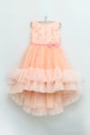 Buy_Ranikidswear_Peach Tulle Embroidered Floral Motifs Layered Ruffle Dress _at_Aza_Fashions