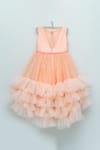 Shop_Ranikidswear_Peach Tulle Embroidered Floral Motifs Layered Ruffle Dress _at_Aza_Fashions