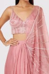 Buy_Masumi Mewawalla_Pink Silk Embroidered Sequins V Draped Dhoti Saree With Corset Blouse  _Online_at_Aza_Fashions