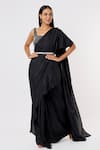 Buy_Masumi Mewawalla_Black Silk Embroidered Striped Ruffle Pre-draped Saree With Blouse _at_Aza_Fashions