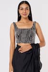 Masumi Mewawalla_Black Silk Embroidered Striped Ruffle Pre-draped Saree With Blouse _Online_at_Aza_Fashions