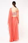 Shop_Masumi Mewawalla_Peach Silk Embroidered Striped Sequins Pre-draped Saree With Blouse  _at_Aza_Fashions