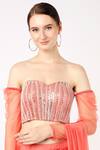 Masumi Mewawalla_Peach Silk Embroidered Striped Sequins Pre-draped Saree With Blouse  _Online_at_Aza_Fashions