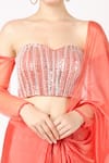 Buy_Masumi Mewawalla_Peach Silk Embroidered Striped Sequins Pre-draped Saree With Blouse  _Online_at_Aza_Fashions