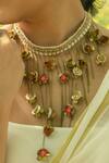Shop_Moirra_Multi Color Thread Handcrafted Flower Drop Choker _at_Aza_Fashions