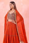 Mirroir_Brown American Crepe Embroidery Sequin And Beads V Neck Tiered Lehenga Set _Online_at_Aza_Fashions