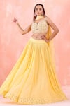 Buy_Mirroir_Yellow Silk Organza Embroidery Sequin And Beads Sweetheart Lehenga & Blouse Set _at_Aza_Fashions