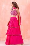 Mirroir_Pink Silk Organza Embroidery Sequin And Beads Sweetheart Neck Tiered Lehenga Set _Online_at_Aza_Fashions