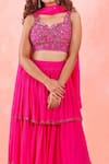 Buy_Mirroir_Pink Silk Organza Embroidery Sequin And Beads Sweetheart Neck Tiered Lehenga Set _Online_at_Aza_Fashions