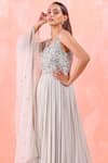 Mirroir_Silver American Crepe Embroidered Bodice Anarkali Gown With Dupatta_Online_at_Aza_Fashions